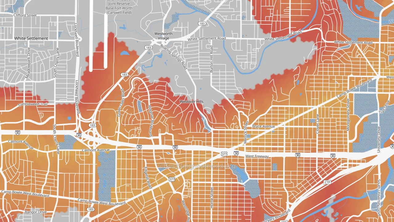 Transit Grade map of Westover Hills, TX