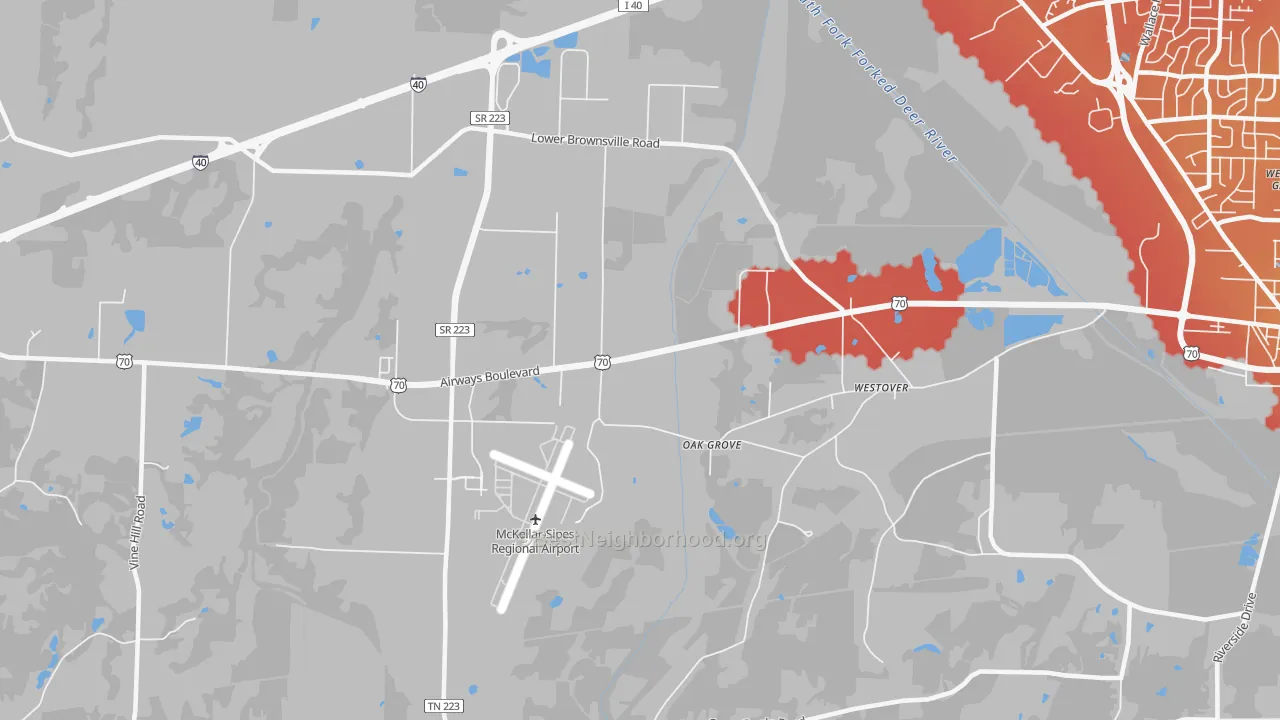 Transit Grade map of Westover, TN