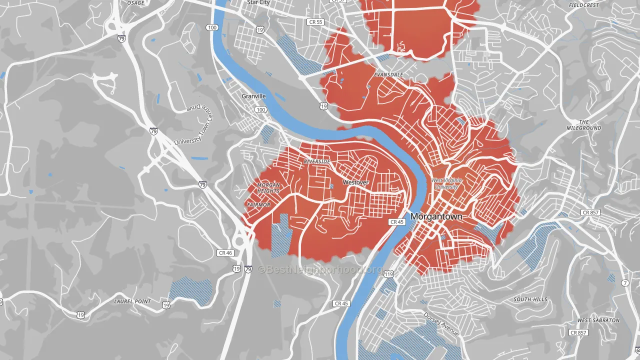 Transit Grade map of Westover, WV