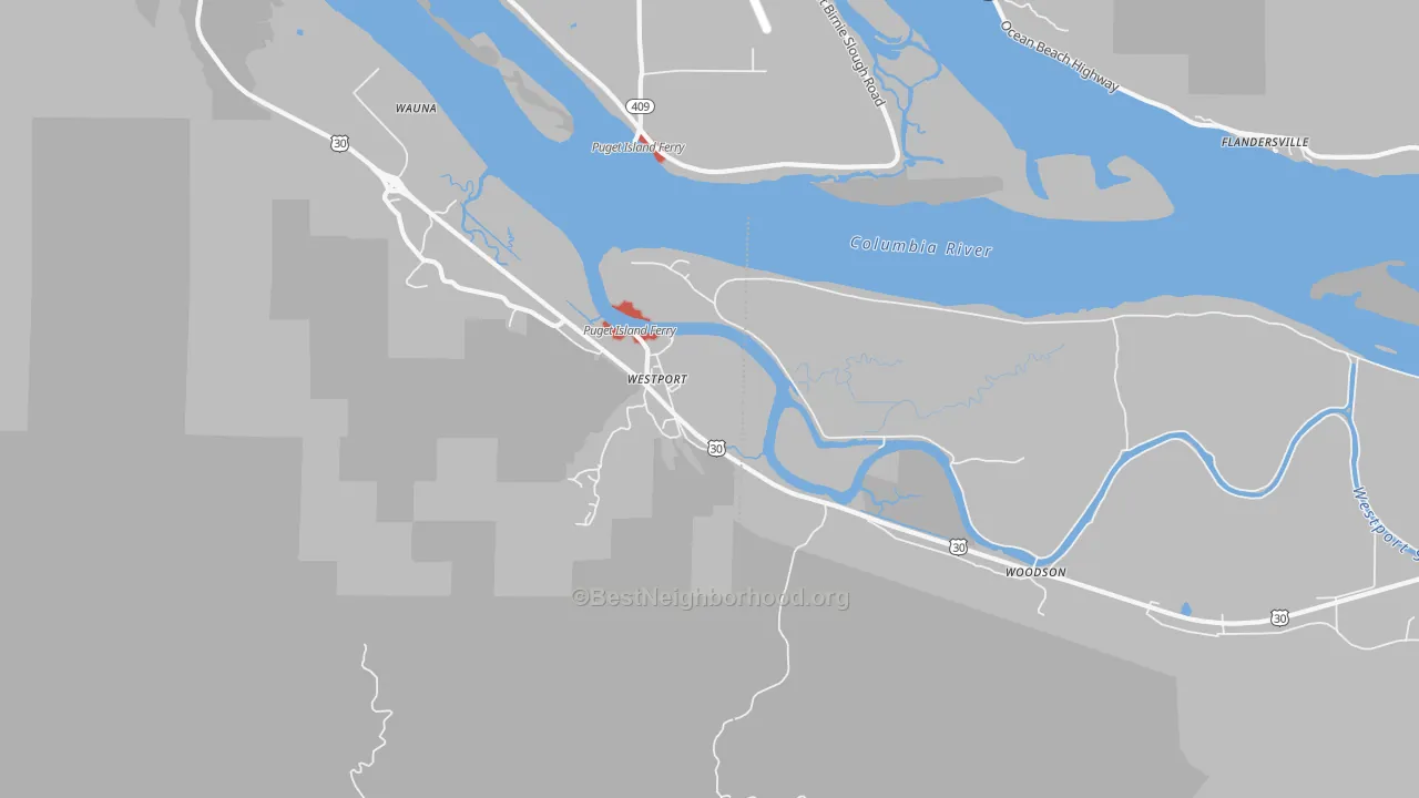 Transit Grade map of Westport, OR