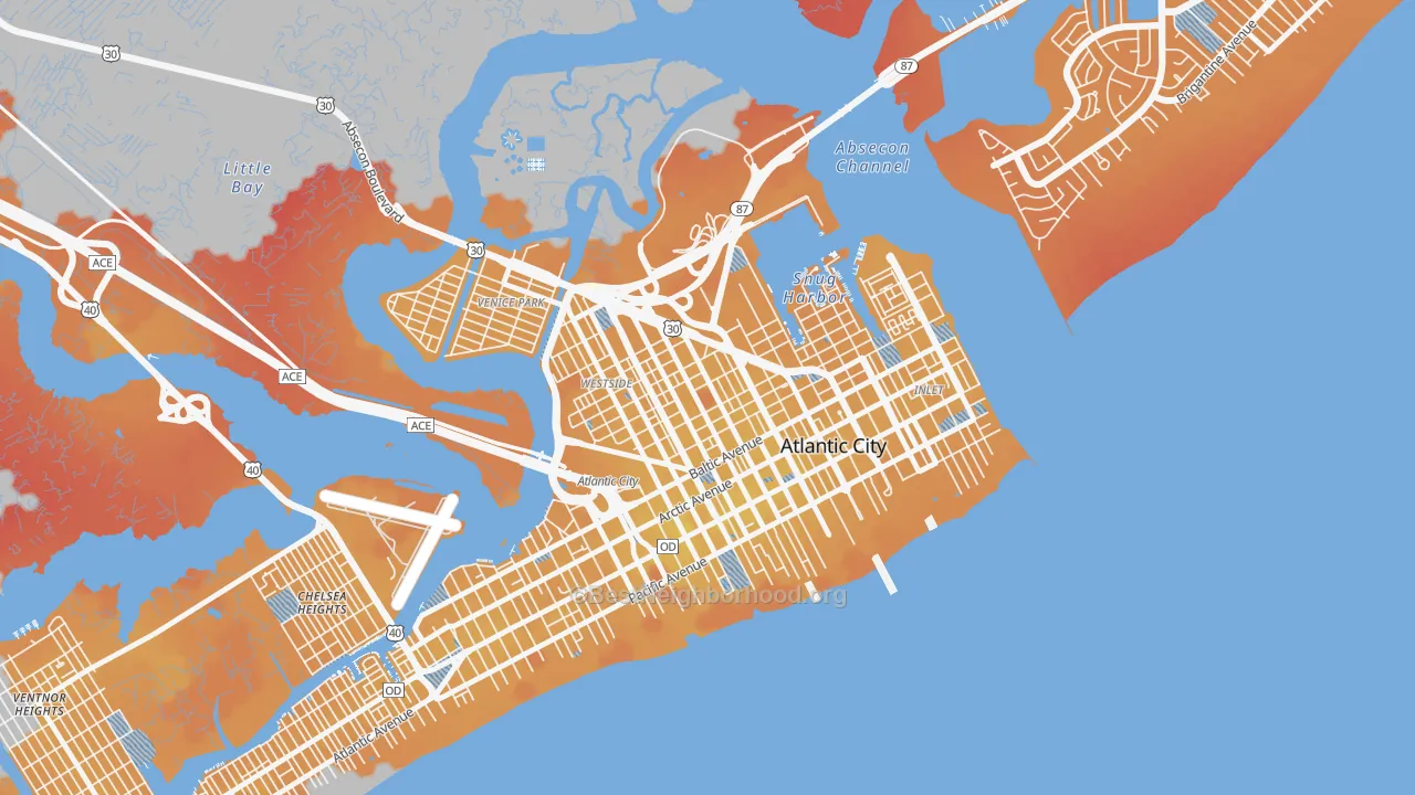 Transit Grade map of Westside, Atlantic City, NJ