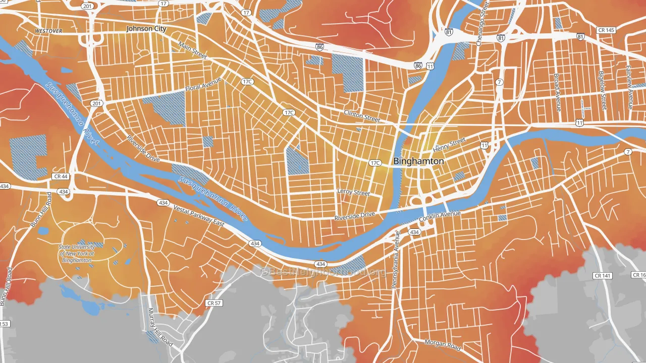 Transit Grade map of Westside, Binghamton, NY