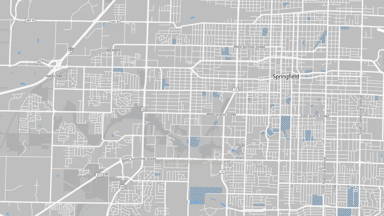 Transit Grade map of Westside Community Betterment, Springfield, MO