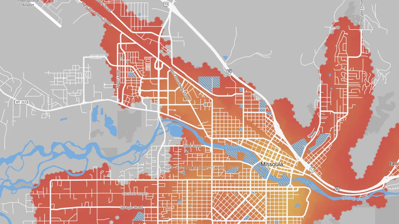 Transit Grade map of Westside, Missoula, MT