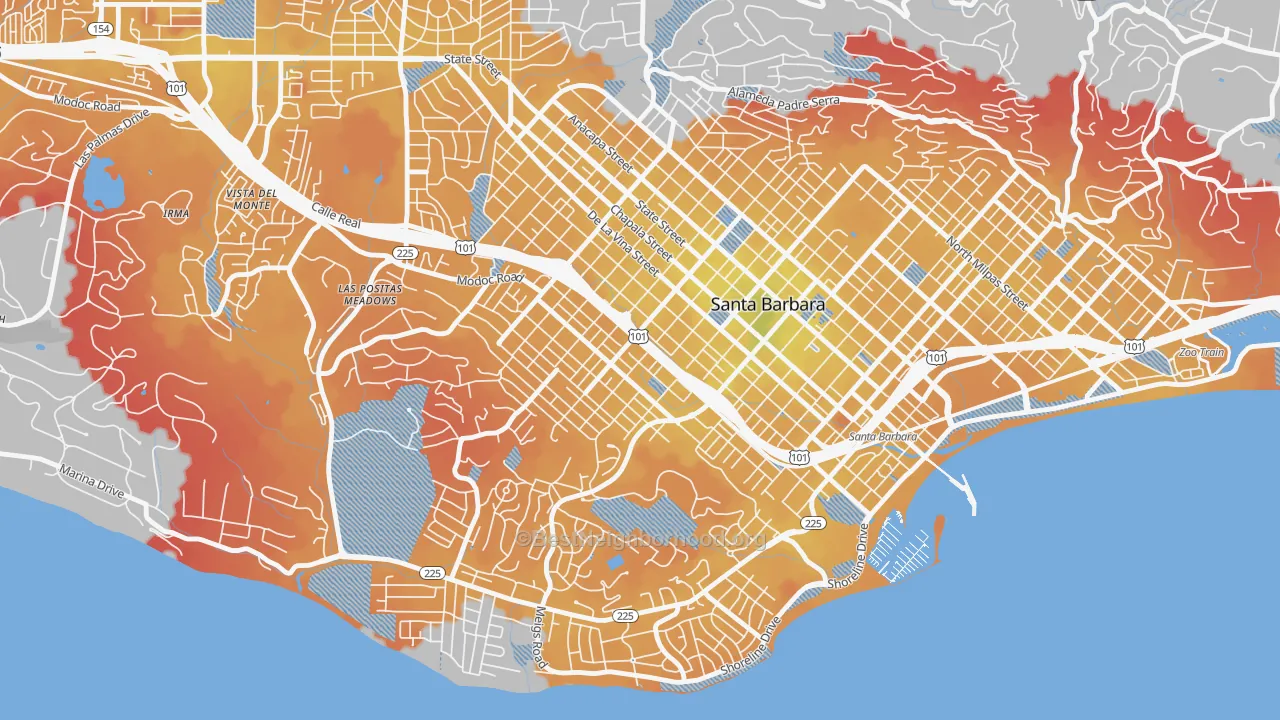 Transit Grade map of Westside-Santa Barbara, Santa Barbara, CA