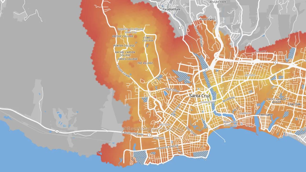 Transit Grade map of Westside, Santa Cruz, CA