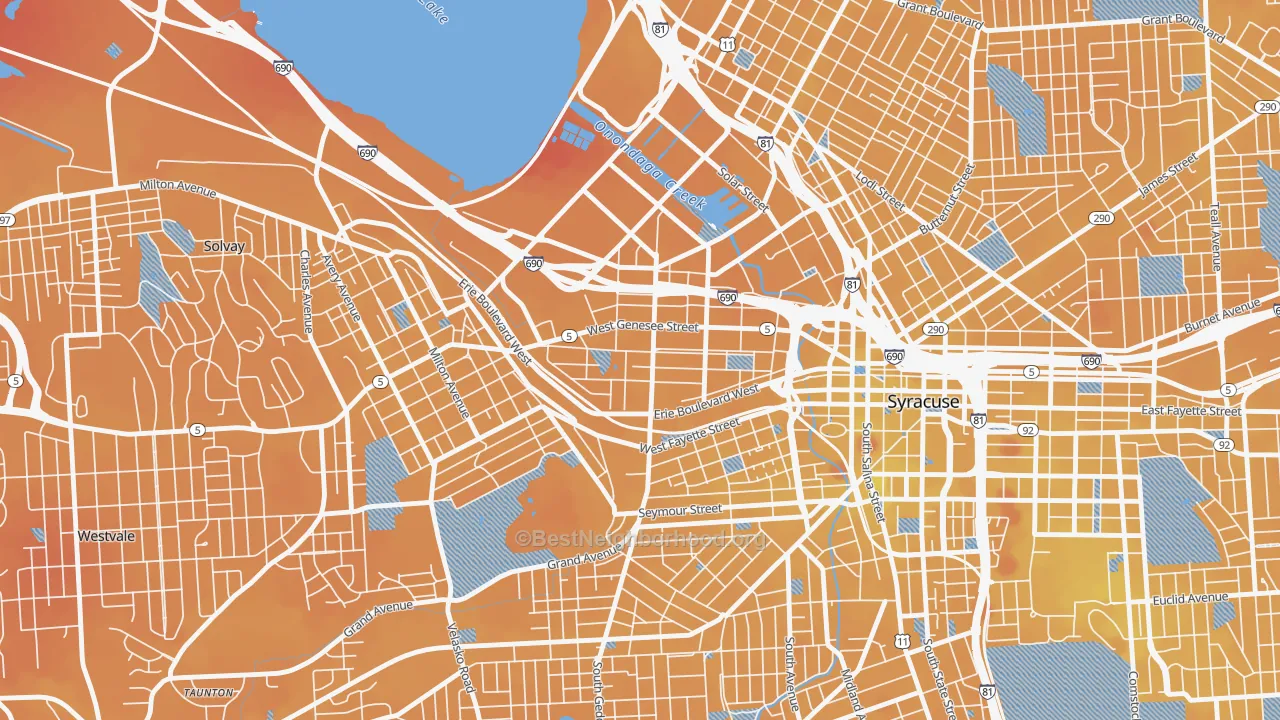 Transit Grade map of Westside, Syracuse, NY