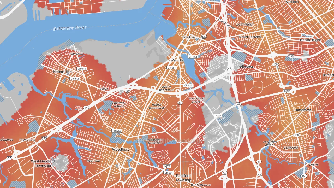 Transit Grade map of Westville, NJ