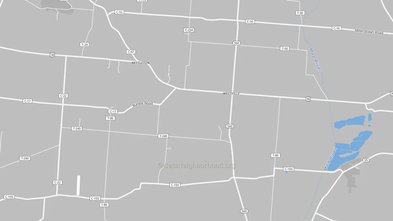 Transit Grade map of Westville, OH