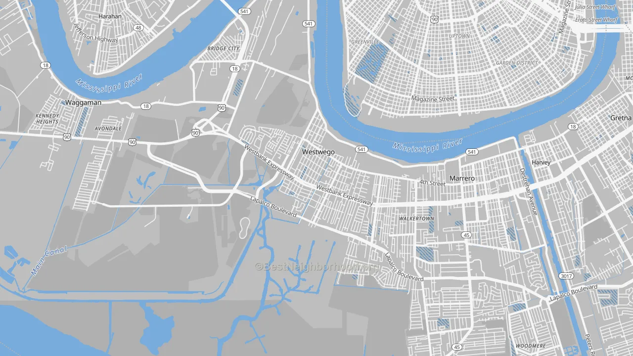 Transit Grade map of Westwego, LA