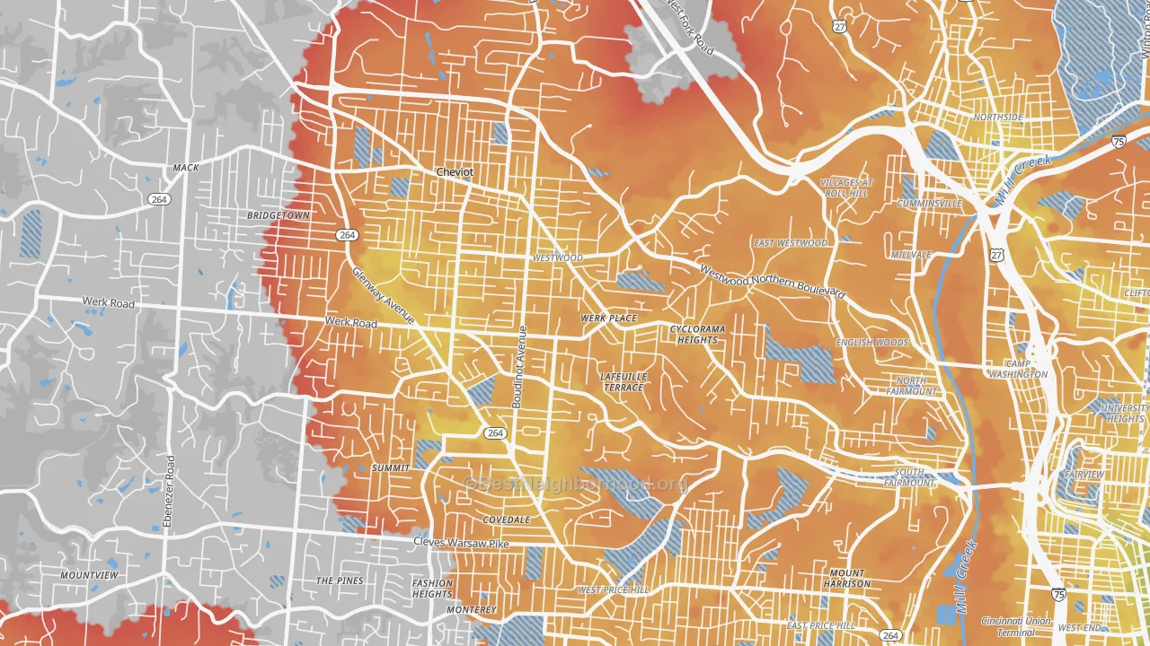 Transit Grade map of Westwood, Cincinnati, OH