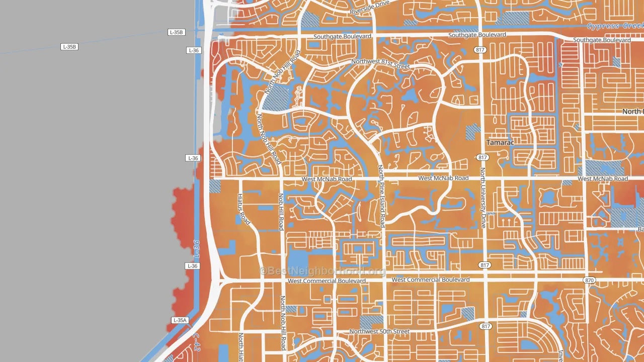 Transit Grade map of Westwood Community-North, Tamarac, FL