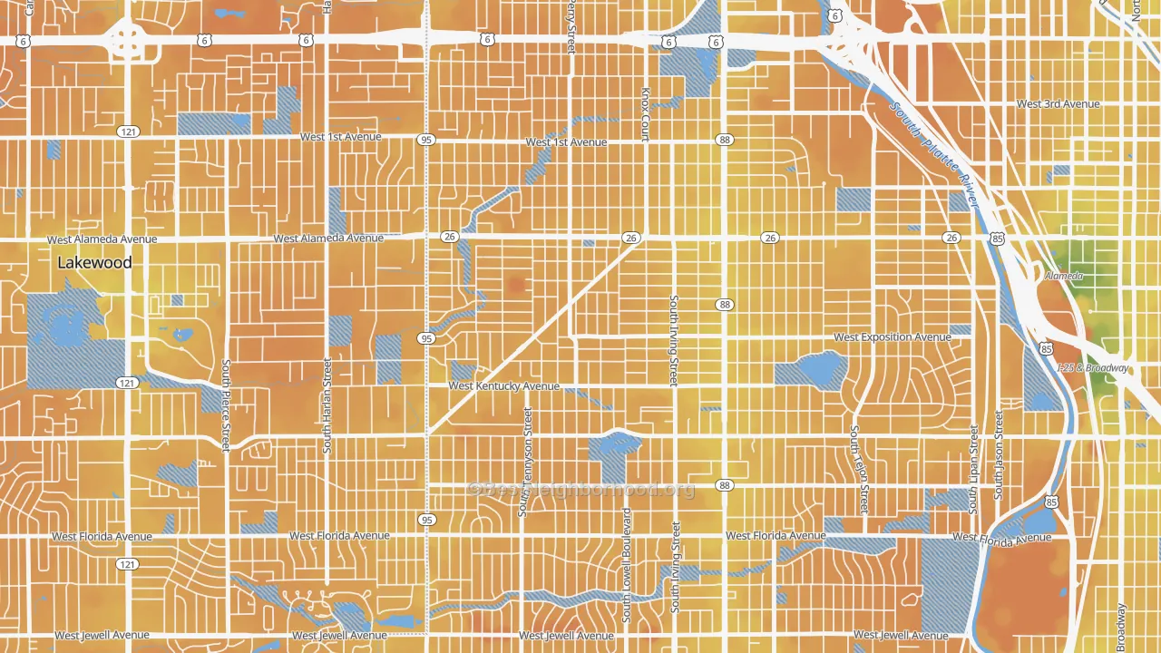Transit Grade map of Westwood, Denver, CO