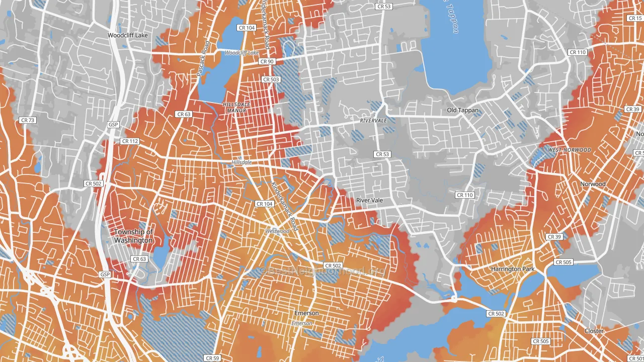 Transit Grade map of Westwood, NJ