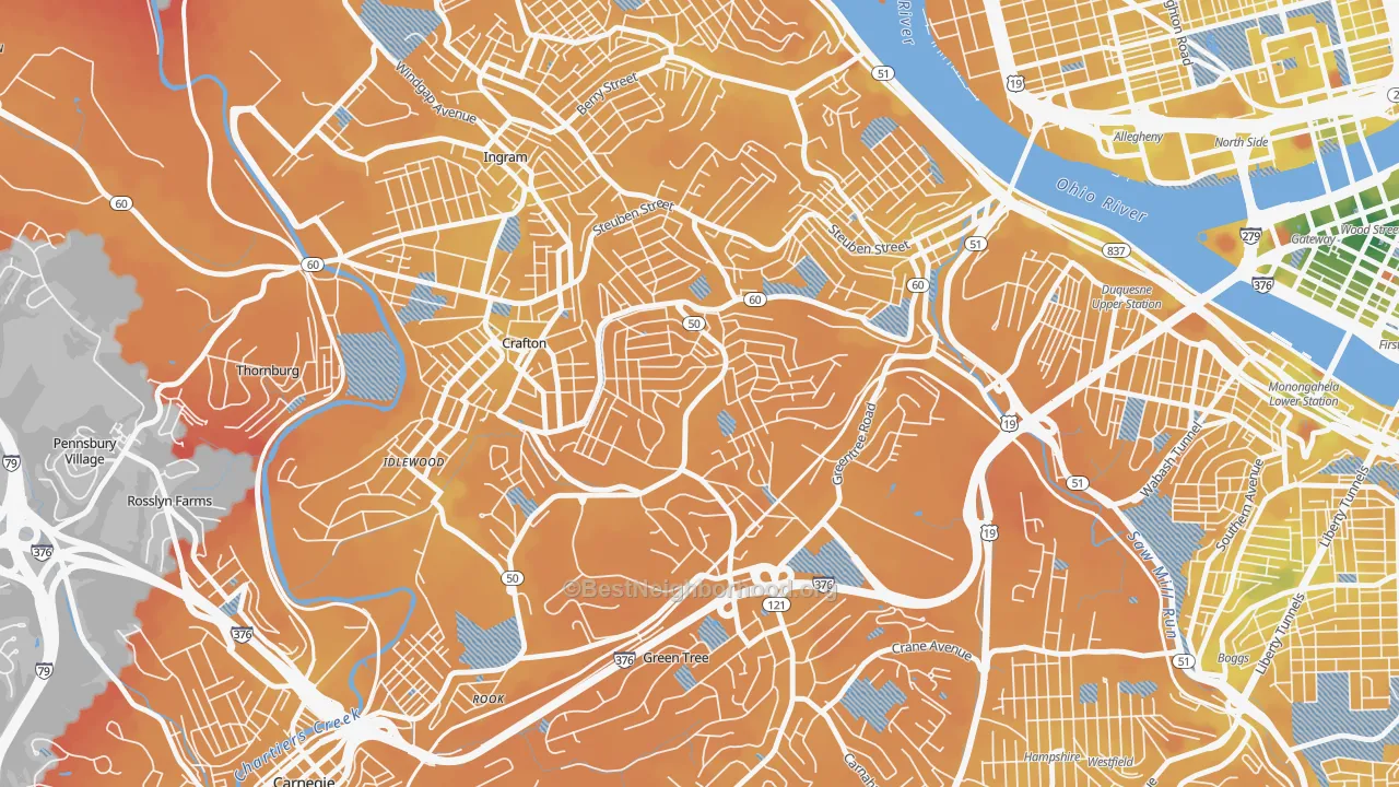 Transit Grade map of Westwood, Pittsburgh, PA