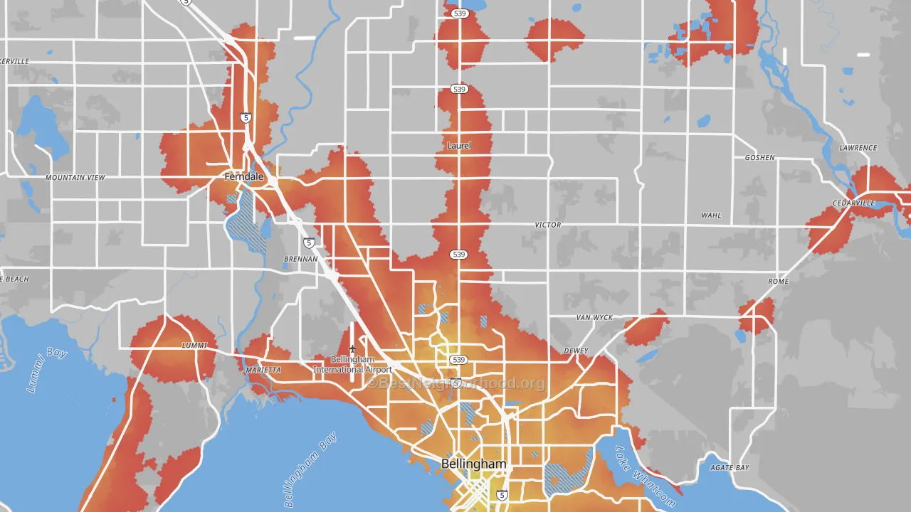 Transit Grade map of Whatcom County, WA