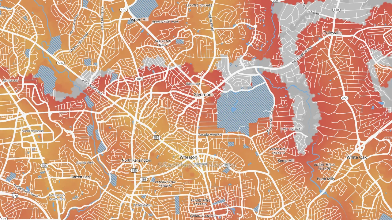 Transit Grade map of Wheaton-Glenmont, Wheaton, MD