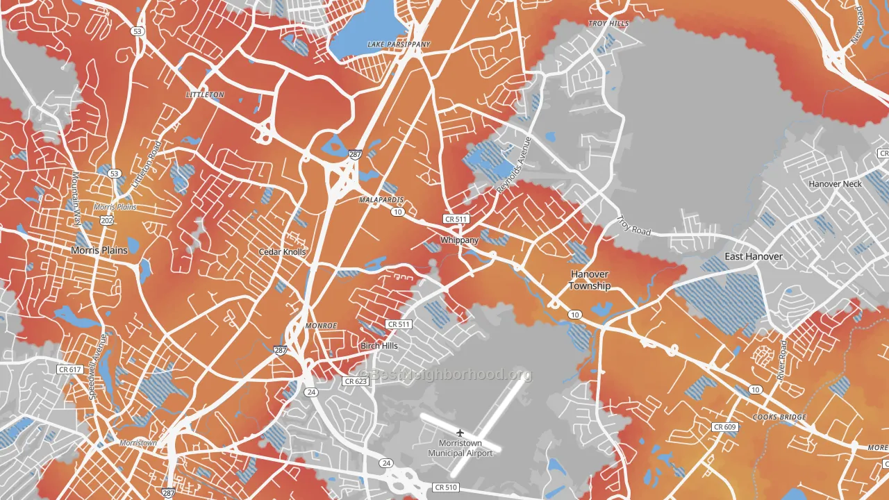 Transit Grade map of Whippany, NJ