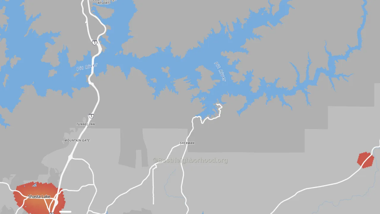 Transit Grade map of Whiskeytown, CA
