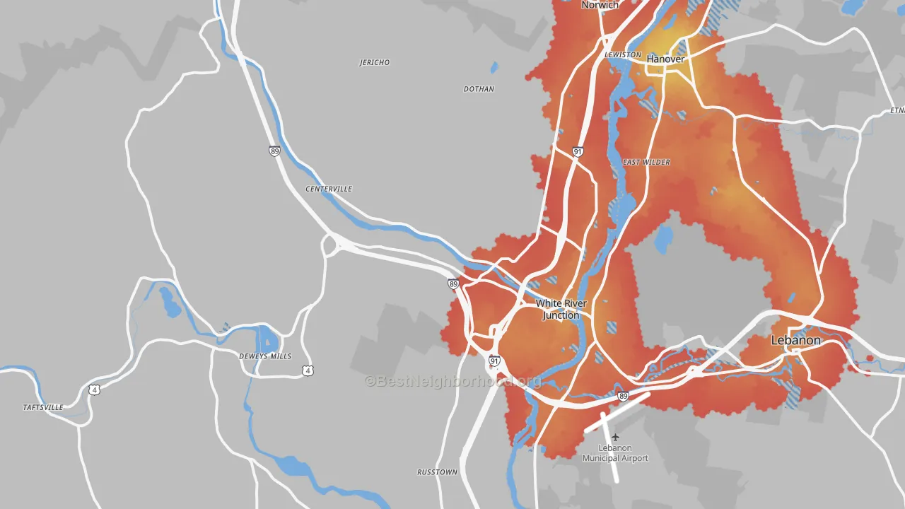 Transit Grade map of White River Junction, VT