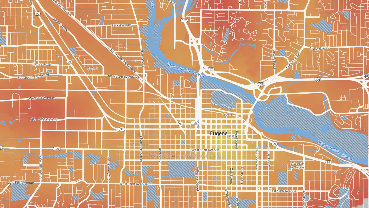 Transit Grade map of Whiteaker, Eugene, OR