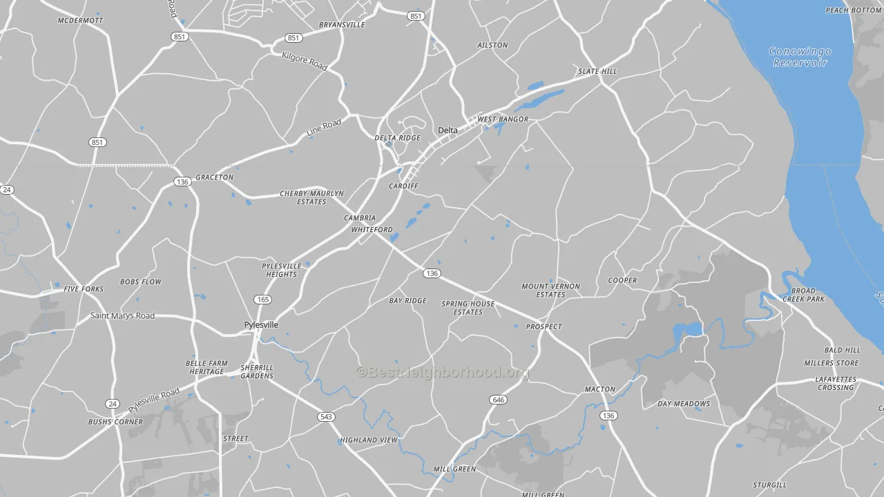 Transit Grade map of Whiteford, MD