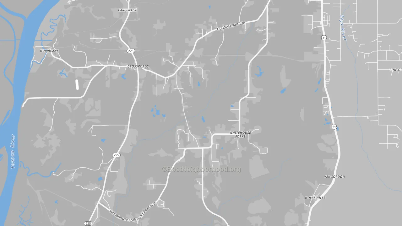 Transit Grade map of Whitehouse Forks, AL