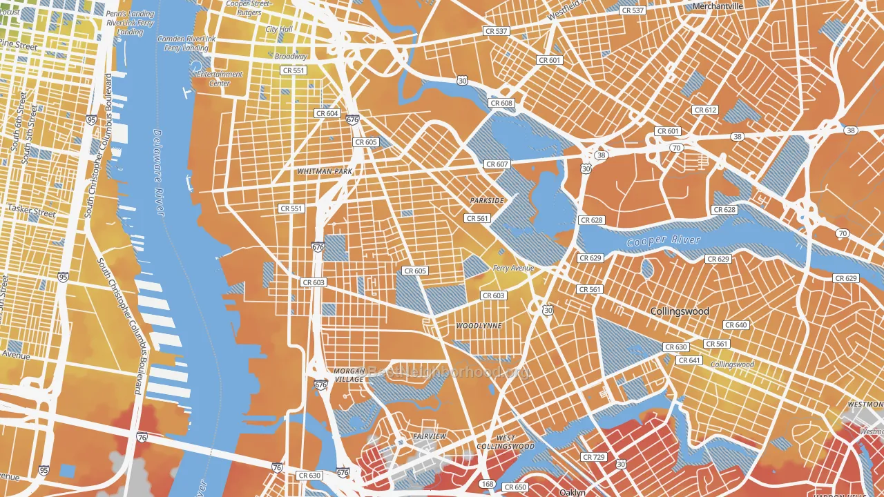 Transit Grade map of Whitman Park, Camden, NJ