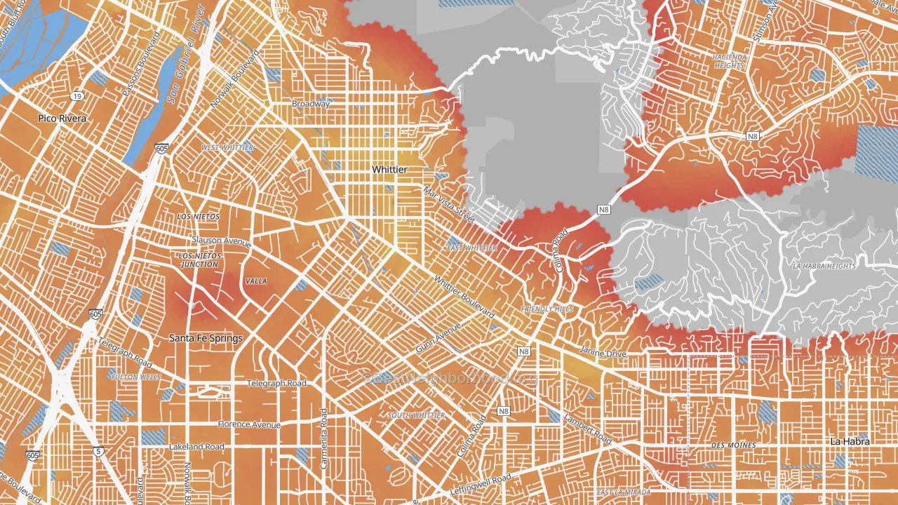 Transit Grade map of Whittier, CA