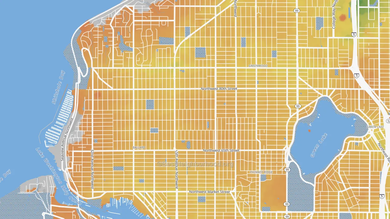 Transit Grade map of Whittier Heights, Seattle, WA