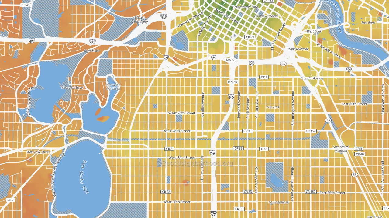 Transit Grade map of Whittier, Minneapolis, MN