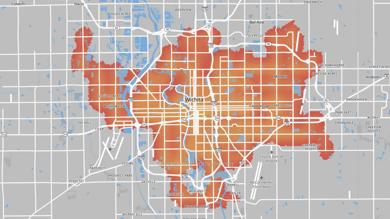 Transit Grade map of Wichita, KS