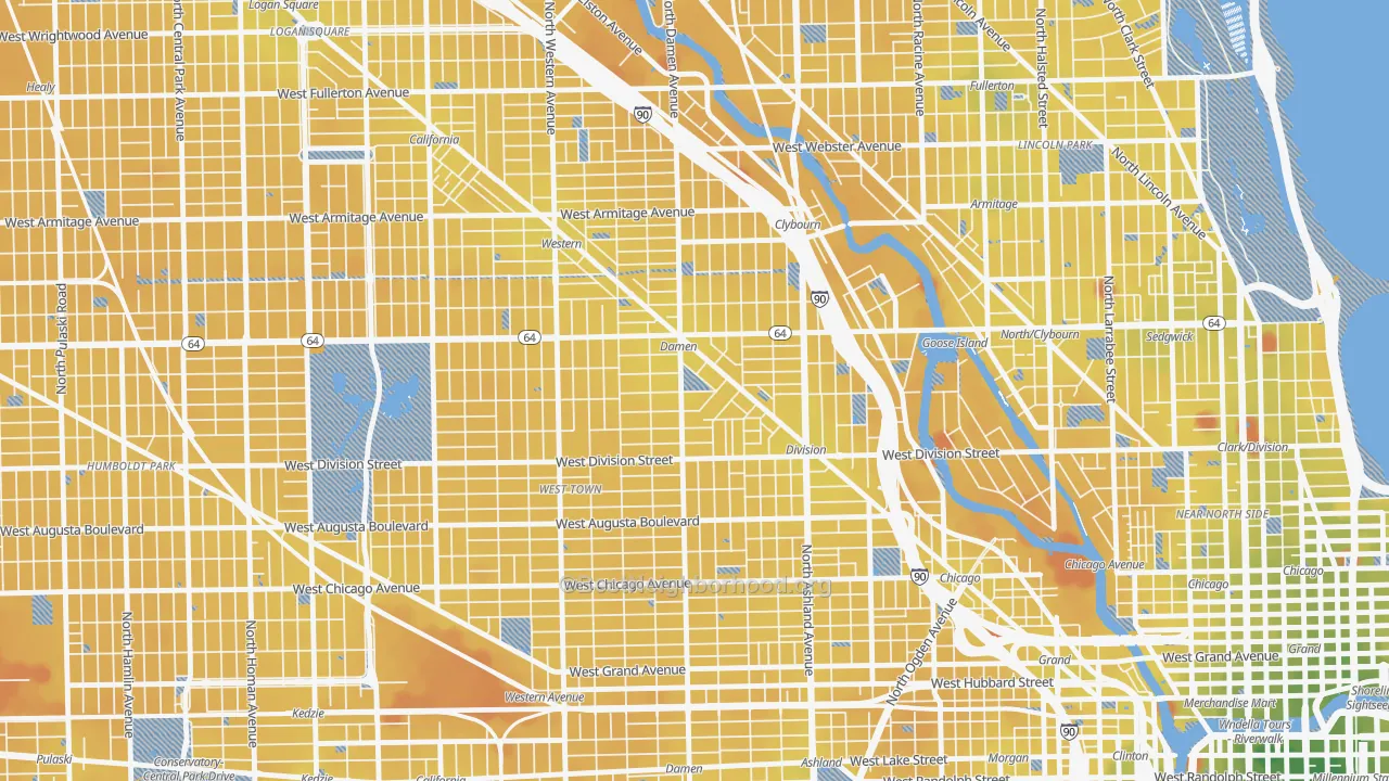 Transit Grade map of Wicker Park, Chicago, IL