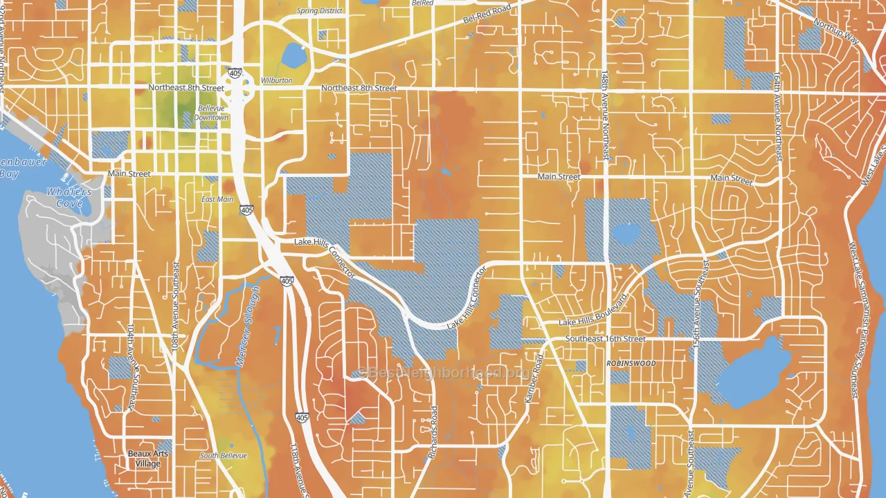 Transit Grade map of Wilburton, Bellevue, WA