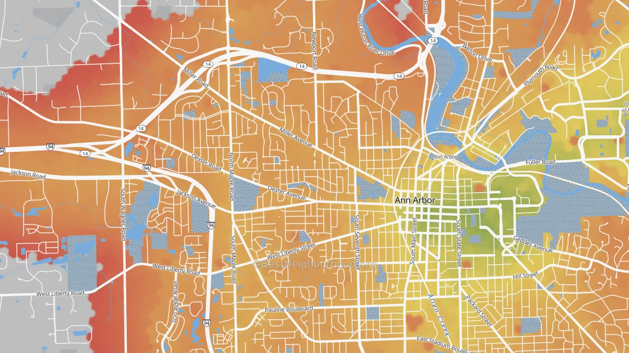 Transit Grade map of Wildwood, Ann Arbor, MI