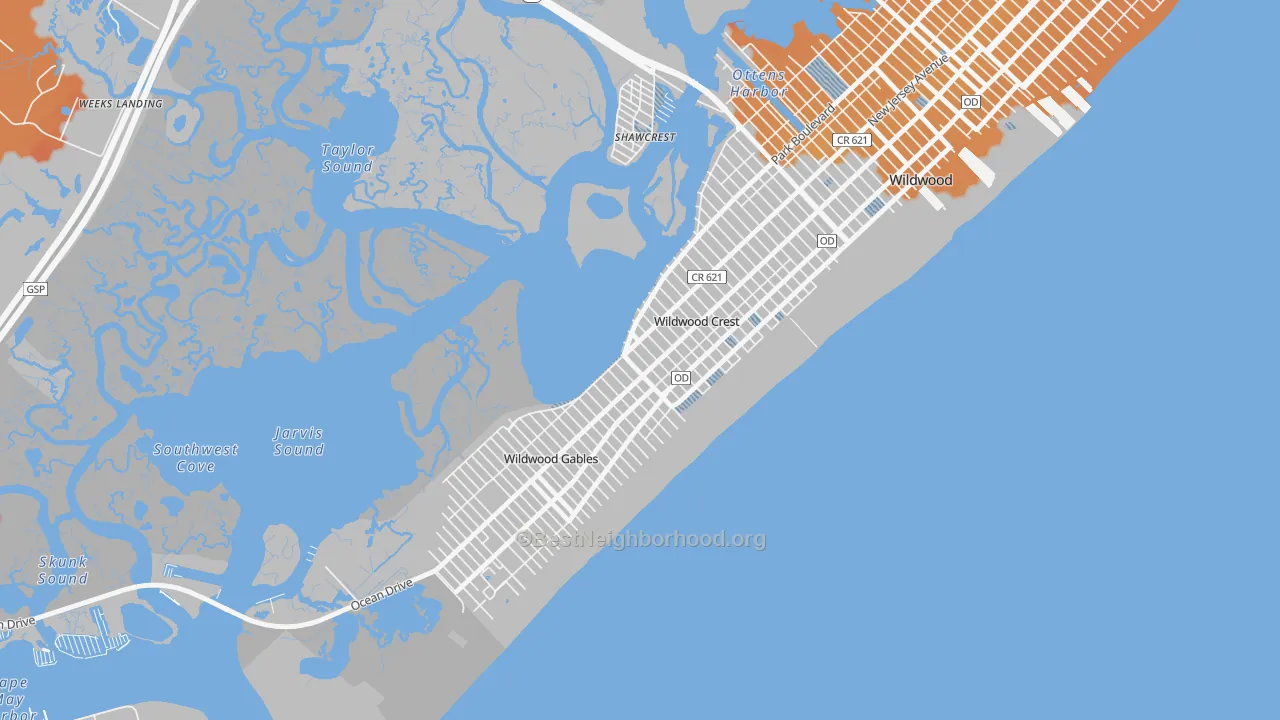 Transit Grade map of Wildwood Crest, NJ