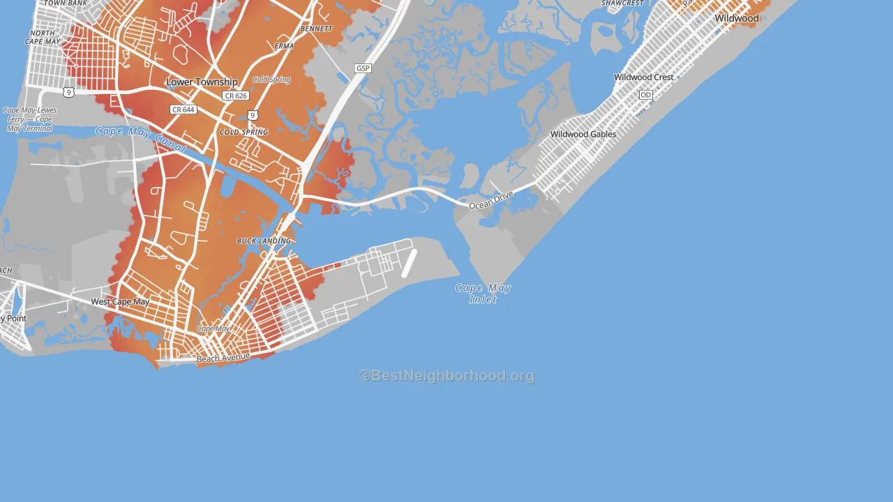 Transit Grade map of Wildwood Gables, NJ