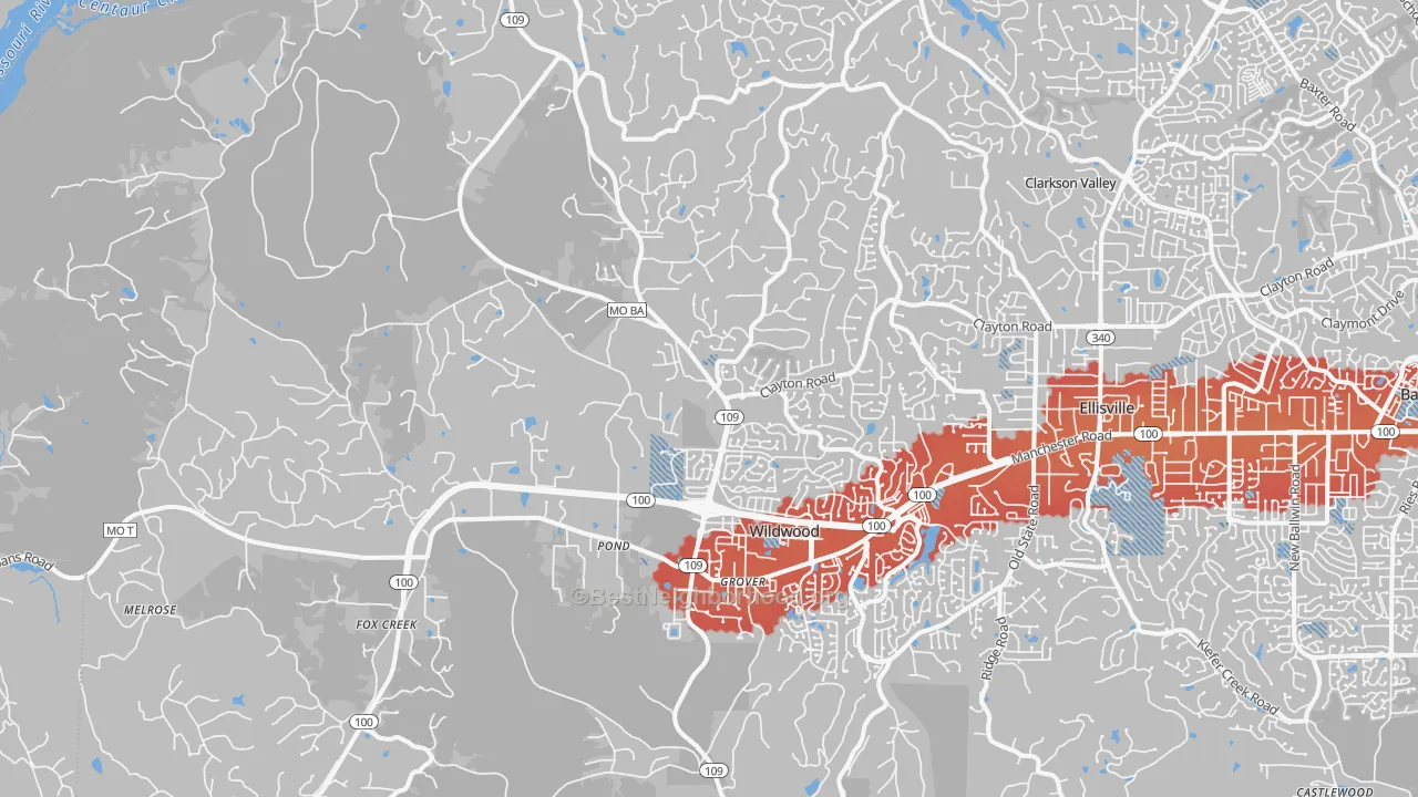 Transit Grade map of Wildwood, MO