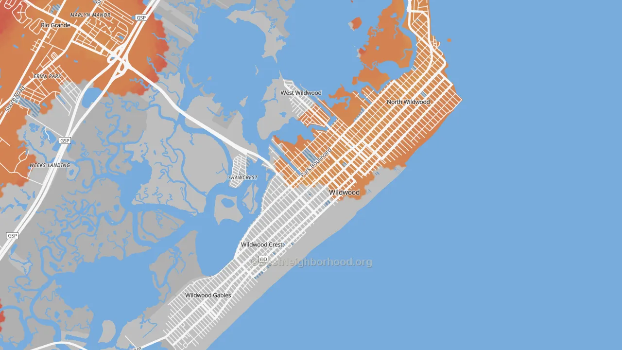 Transit Grade map of Wildwood, NJ