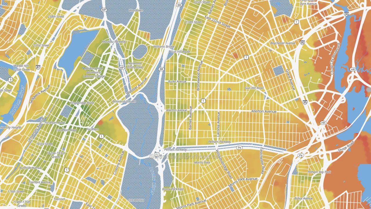 Transit Grade map of Williamsbridge, Bronx, NY