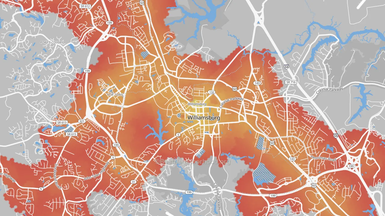 Transit Grade map of Williamsburg City, VA