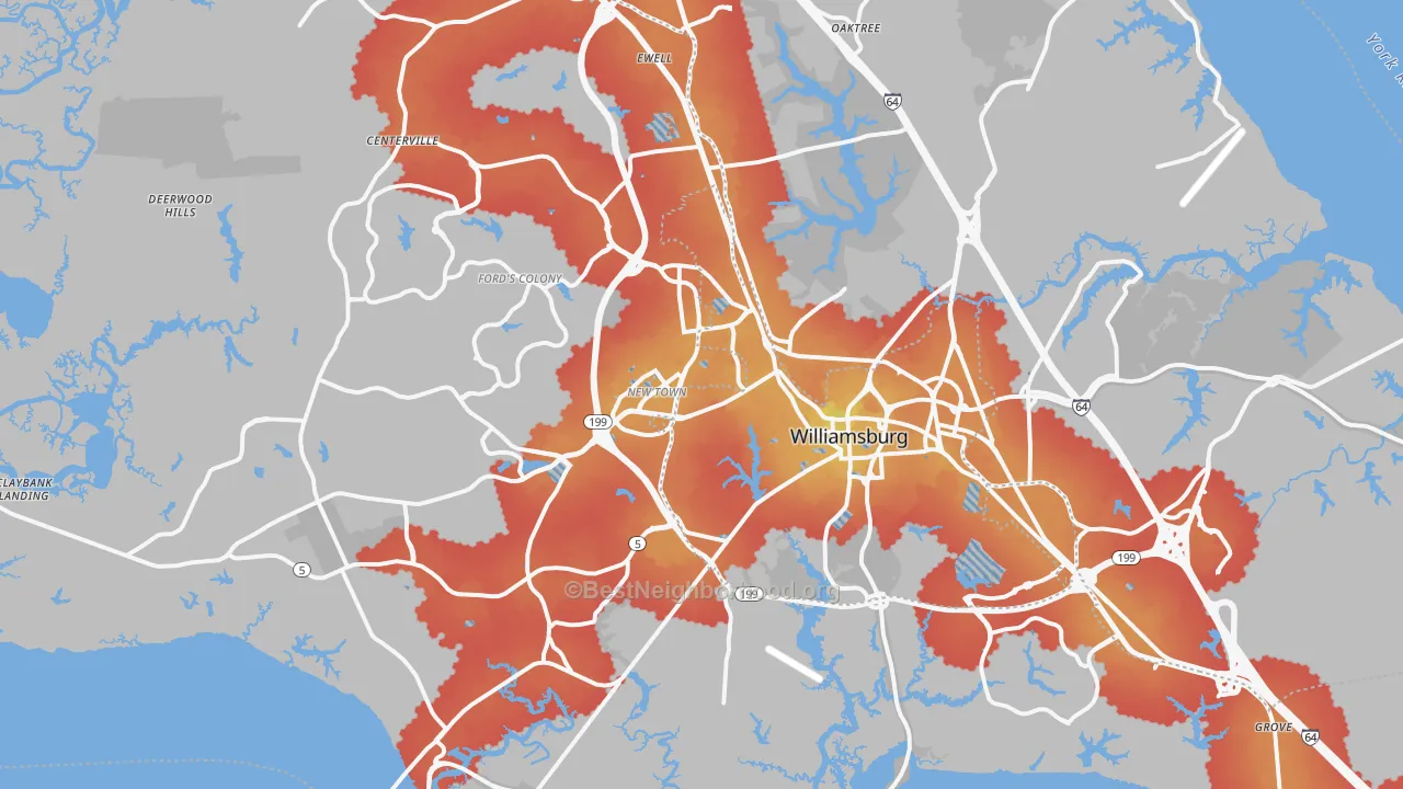 Transit Grade map of Williamsburg, VA