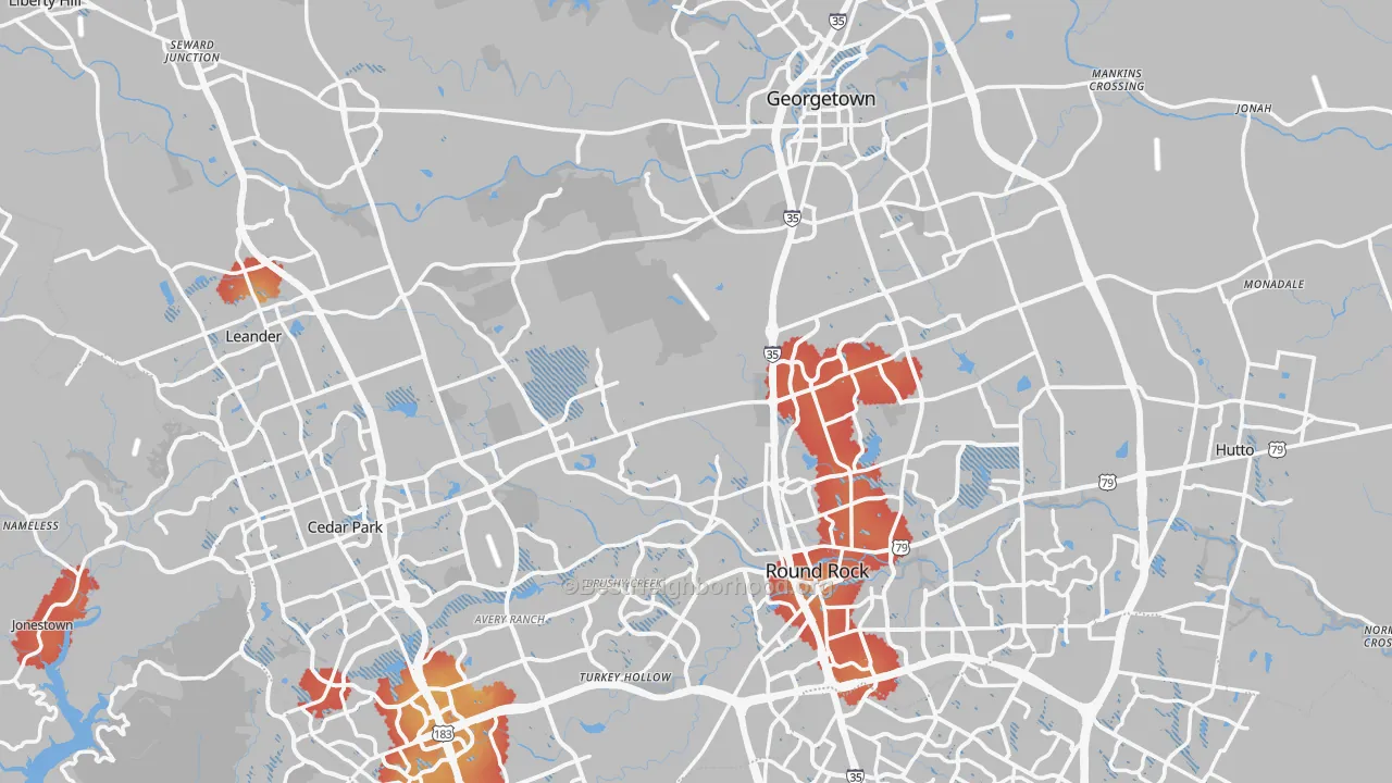Transit Grade map of Williamson County, TX