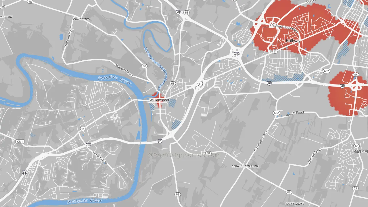 Transit Grade map of Williamsport, MD