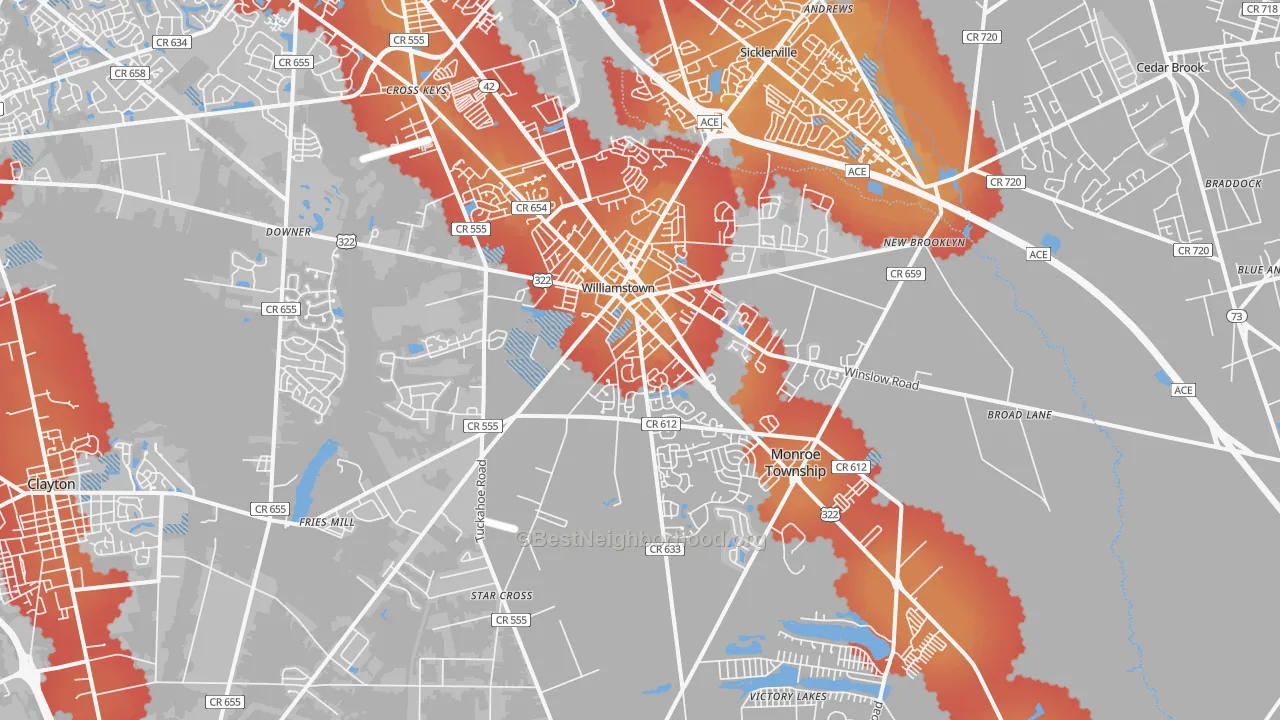 Transit Grade map of Williamstown, NJ