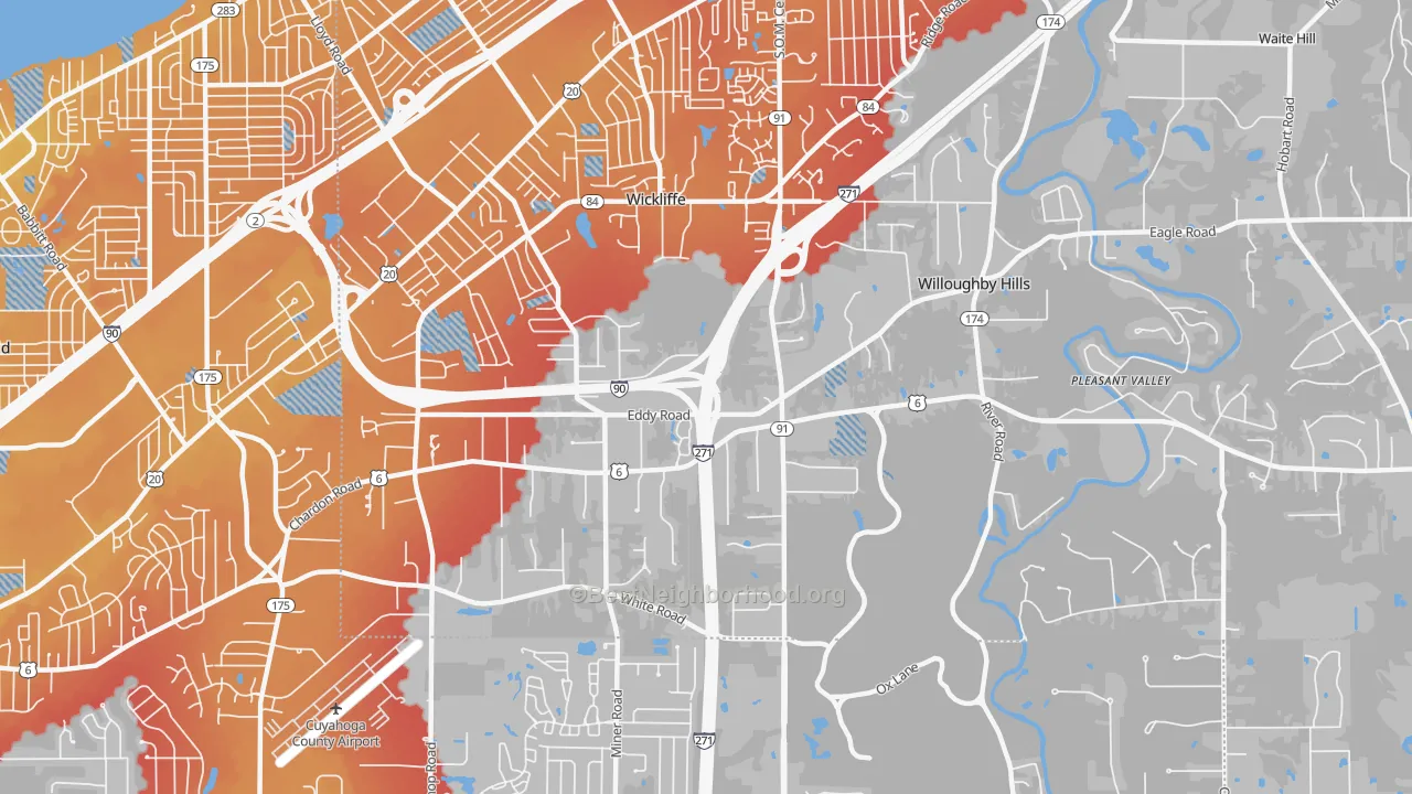 Transit Grade map of Willoughby Hills, OH