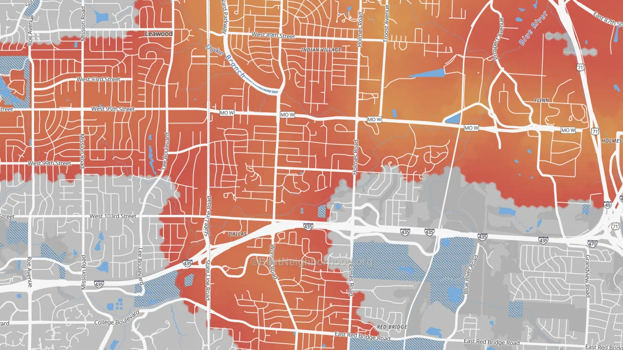 Transit Grade map of Willow Creek, Kansas City, MO