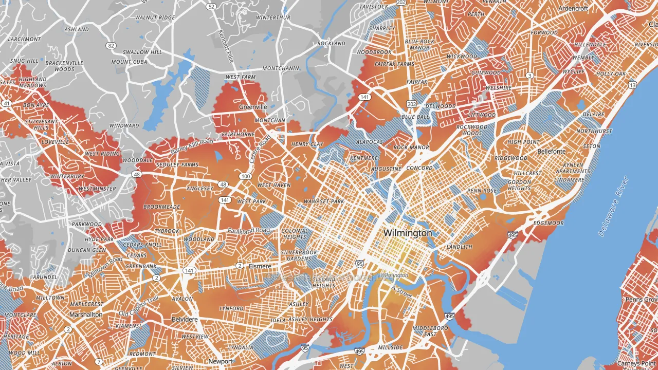 Transit Grade map of Wilmington, DE