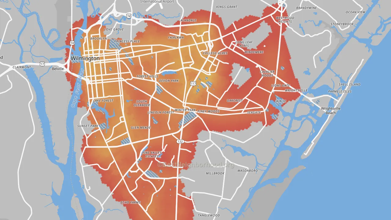 Transit Grade map of Wilmington, NC