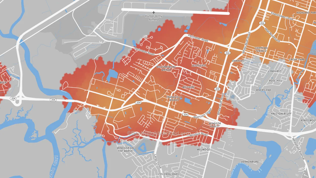 Transit Grade map of Wilshire Estates-Savannah Mall, Savannah, GA